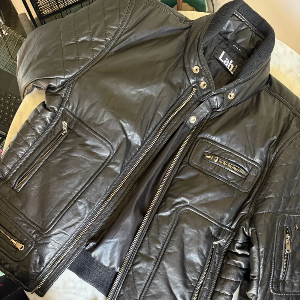 Pal Zileri Men's 100% Genuine Leather Black Quilted Bomber Jacket Size Small - Picture 6 of 11